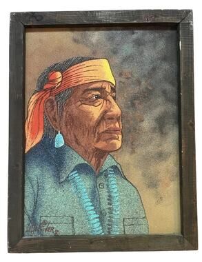 Vtg Native American Sand Art Painting Zuni Tribal Lorenzo Little River Simpson